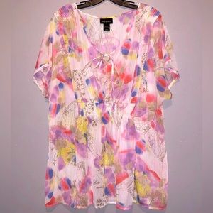 Lane Bryant Plus Size White Semi Sheer Butterfly Print Tunic Top